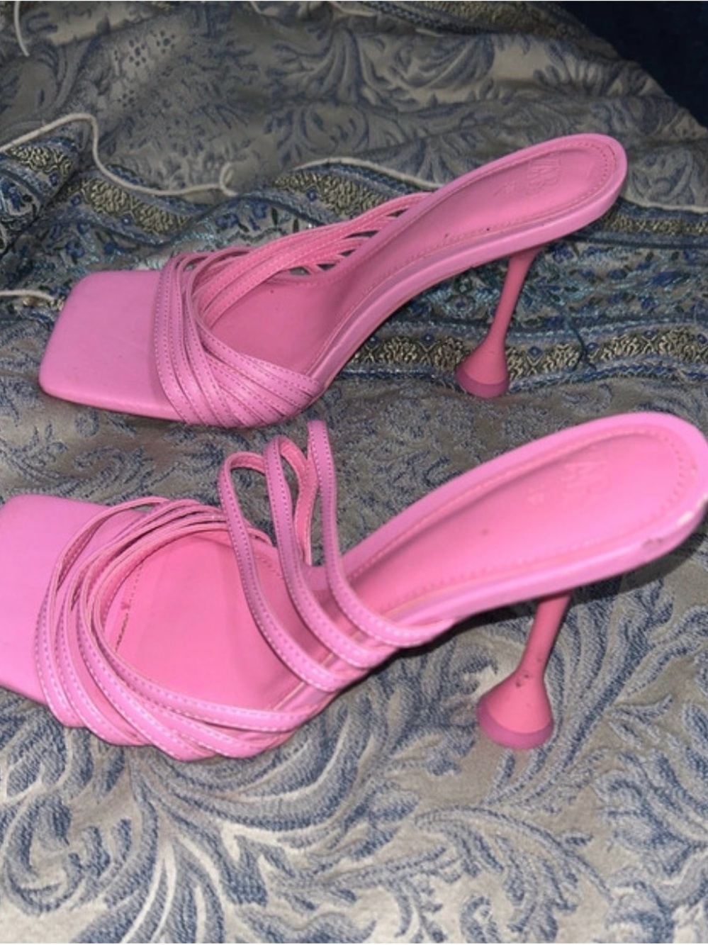 Zara Pink Strappy Square-Toe Heeled Sandals - Picture 3 of 4